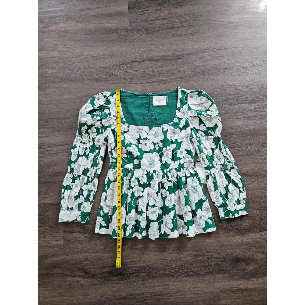 Tuckernuck Hyacinth House Green Floral Clemons Blouse NWT Size X-Small